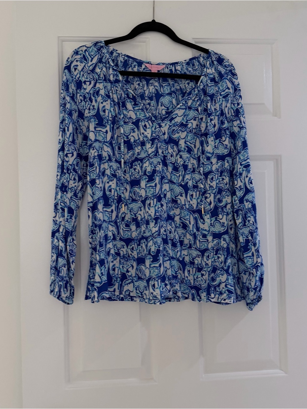 Lilly Pulitzer Blue Printed Long-Sleeve Women's Top Size Small